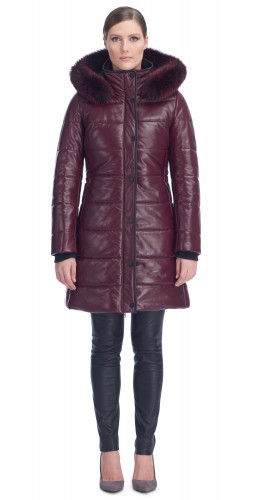 Milly Burgundy Leather Puffy Coat